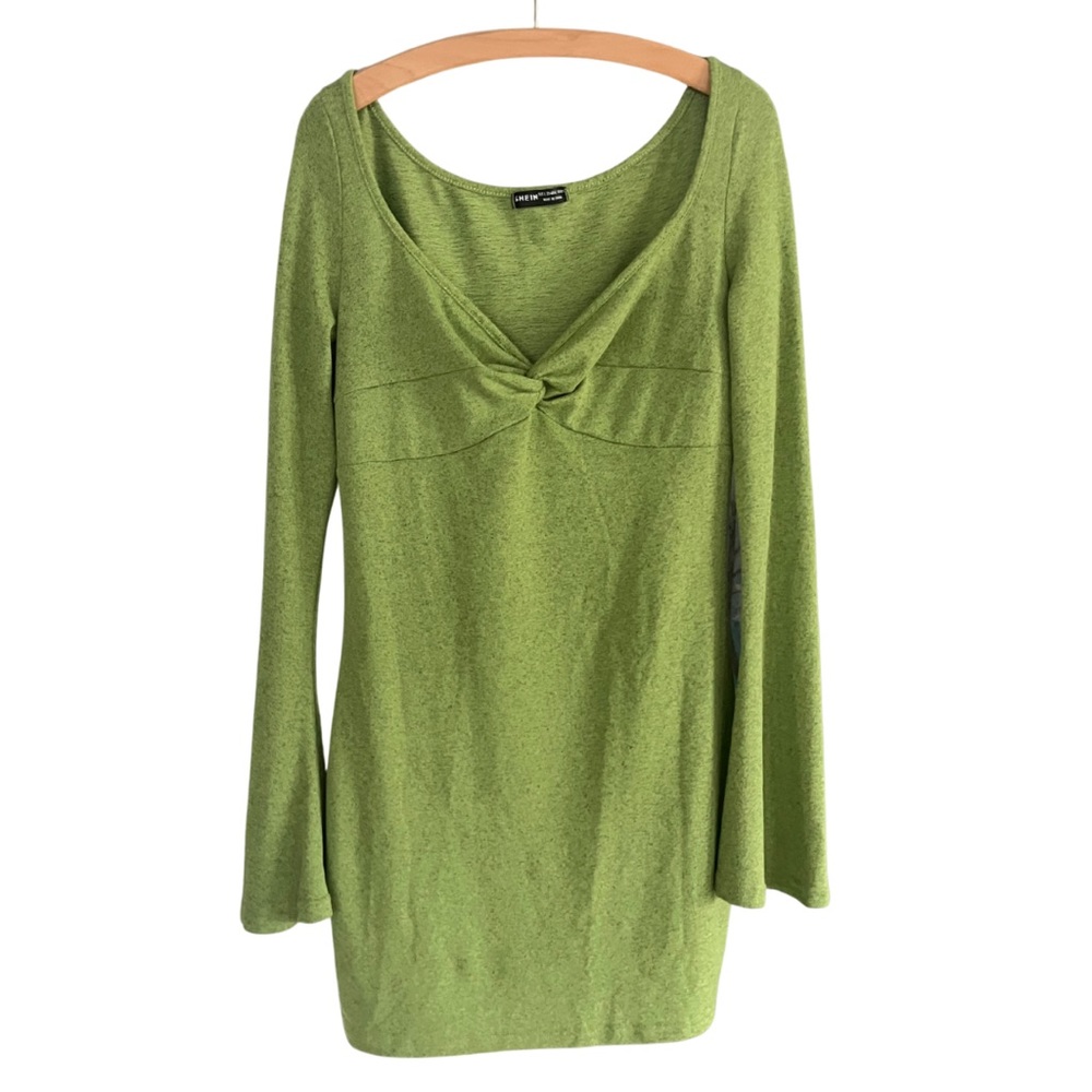 SHEIN Mini Sweater Dress | Bell sleeves | Heathered-Green | Large (US 8/10)